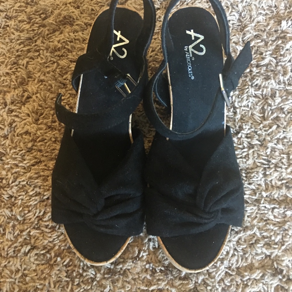Black wedge sandals